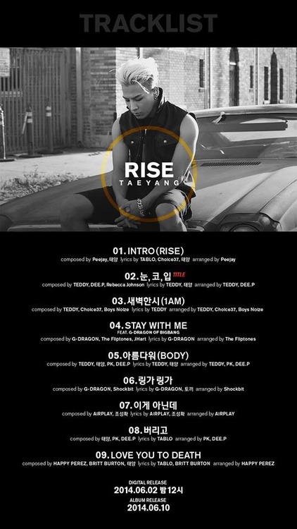 Tracklisting for Taeyang’s new album RISE.